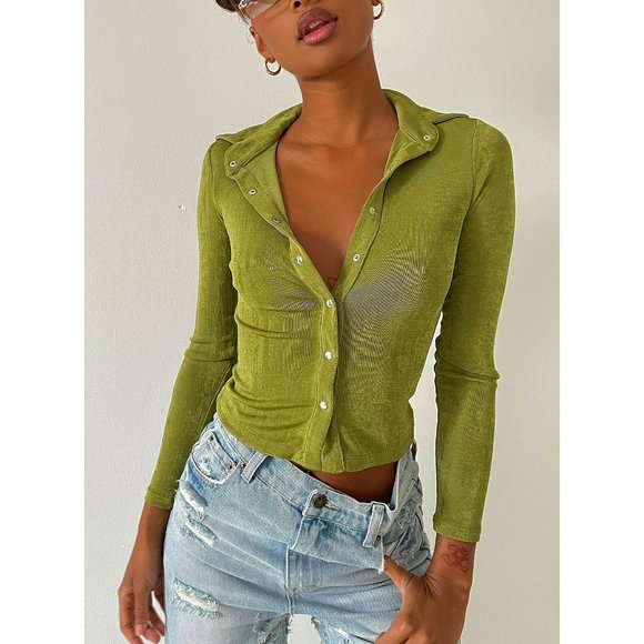 Princess Polly Olive Green Button-Up Blouse - Picture 14 of 14